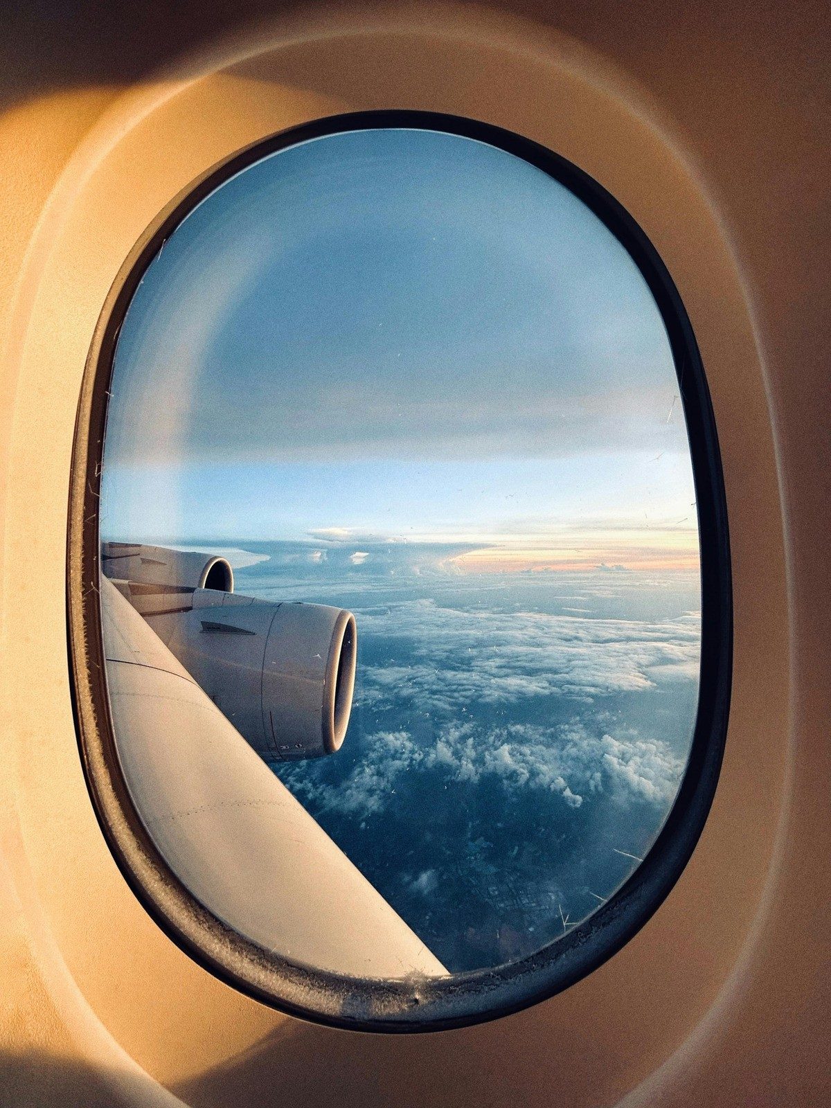 View from Airplane Window at Sunrise