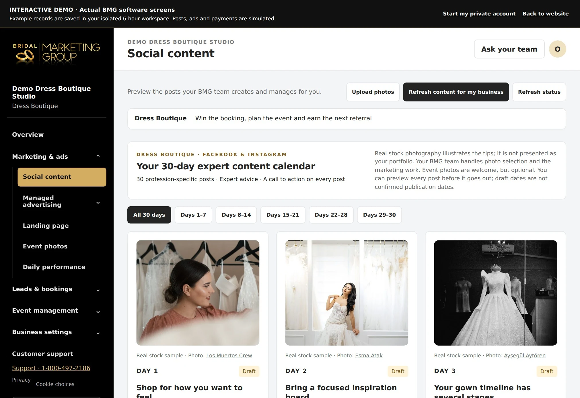 Dress Boutique actual content calendar