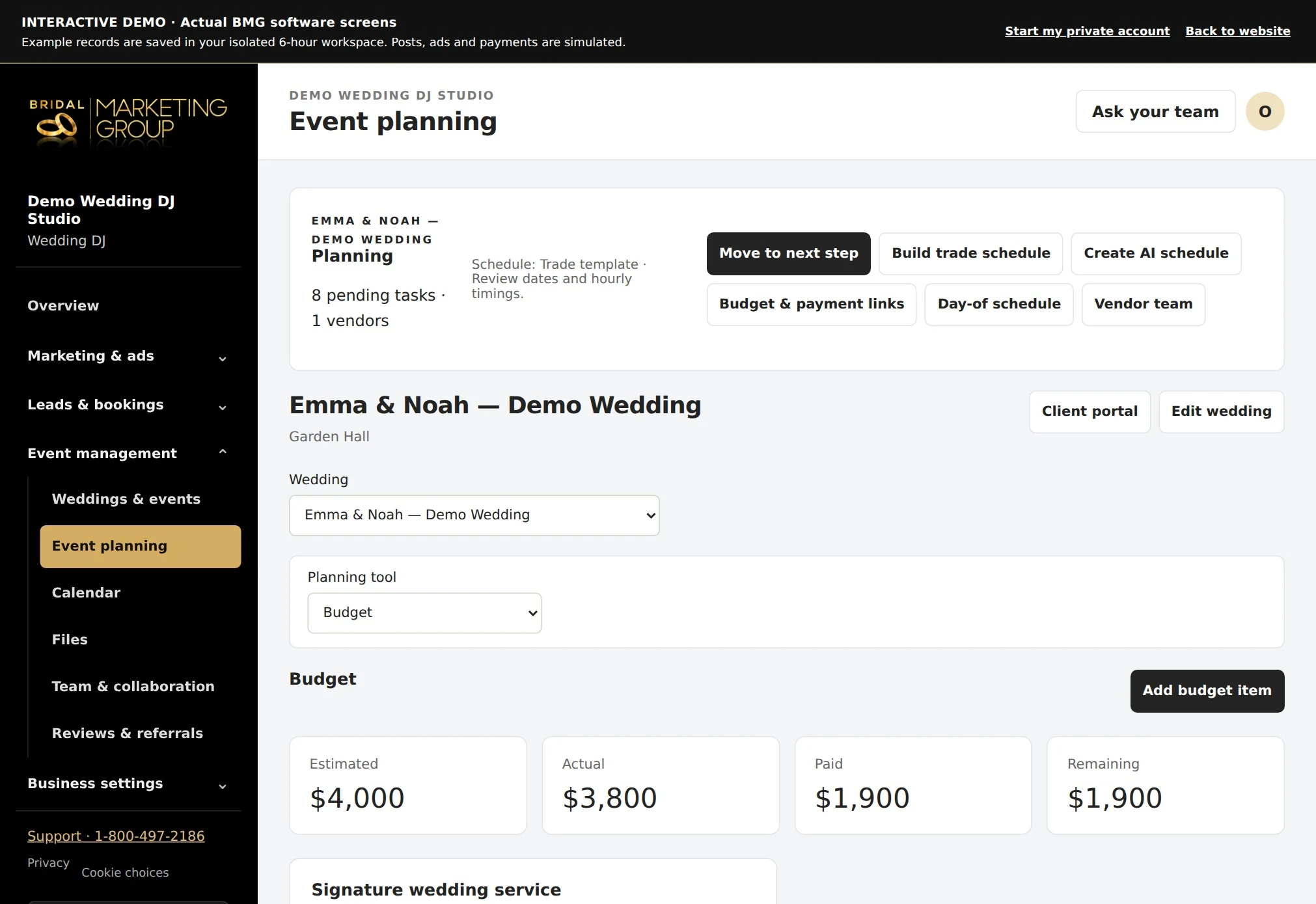 Wedding DJ actual job budget and payments