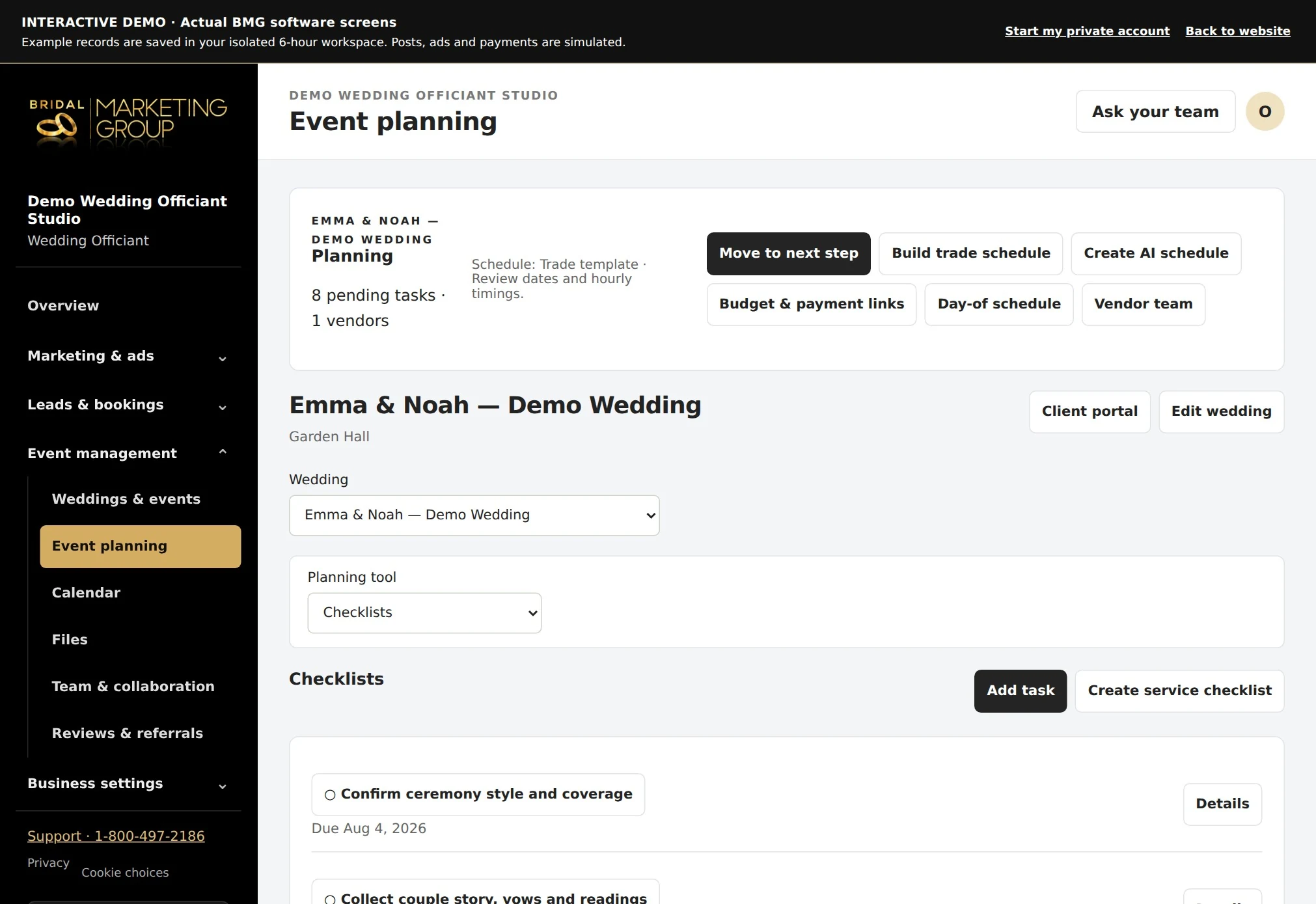 Wedding Officiant actual event planning workspace